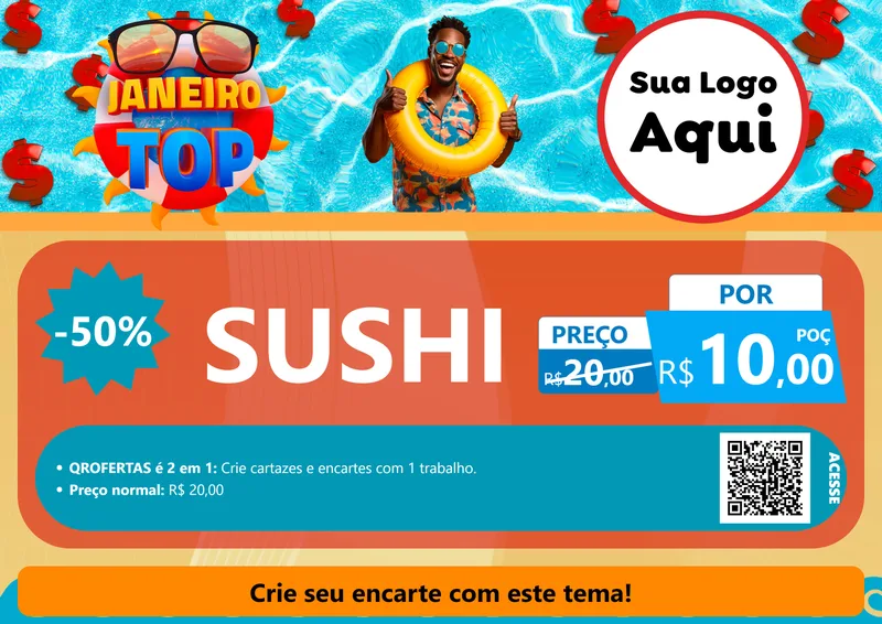 Modelo de Cartaz para Cartaz A4 Horizontal com o tema Janeiro Top para Comida japonesa