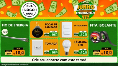 Modelo de TV para TV Horizontal com o tema Comece Junho Economizando para Materiais Elétricos
