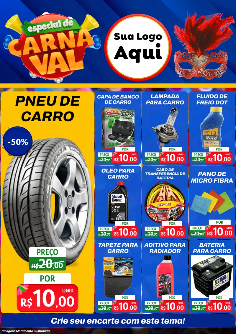 Modelo de Encarte para Encarte A4 Vertical com o tema Especial de Carnaval para Auto peças