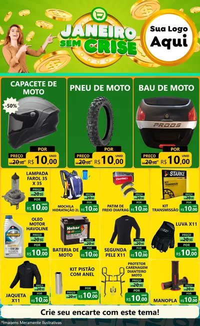 Modelo de Encarte para Encarte Grande com o tema Janeiro Sem Crise para Moto peças