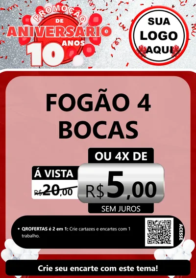 Modelo de Cartaz para Cartaz A4 Vertical com o tema Promoção de Aniversário - 10 Anos para Móveis e Eletro