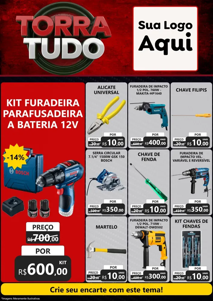 Modelo de Encarte para Encarte A4 Vertical com o tema Torra Tudo para Maquinas e Ferramentas
