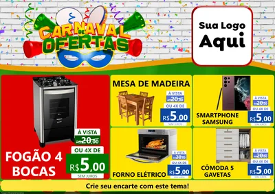Modelo de Encarte para Encarte A4 Horizontal com o tema Carnaval de Ofertas para Móveis e Eletro