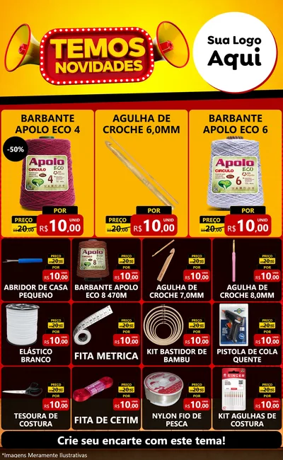 Modelo de Encarte para Encarte Grande com o tema Temos Novidades para Armarinho e Aviamentos