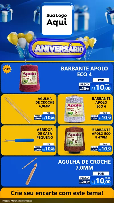 Modelo de TV para TV Vertical com o tema Aniversário para Armarinho e Aviamentos