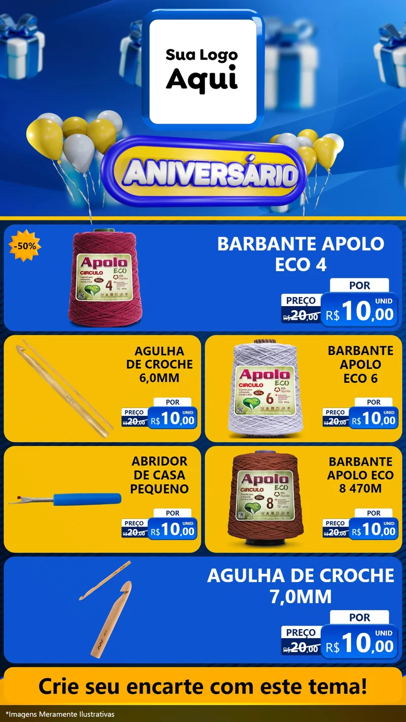 Modelo de TV para TV Vertical com o tema Aniversário para Armarinho e Aviamentos
