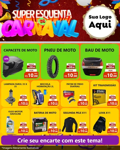 Modelo de Rede Social para Feed Instagram com o tema Super Esquenta de Carnaval para Moto peças