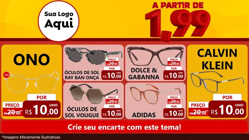 Modelo de TV para TV Horizontal com o tema A Partir de Um e Noventa e Nove - 1,99 para Óticas