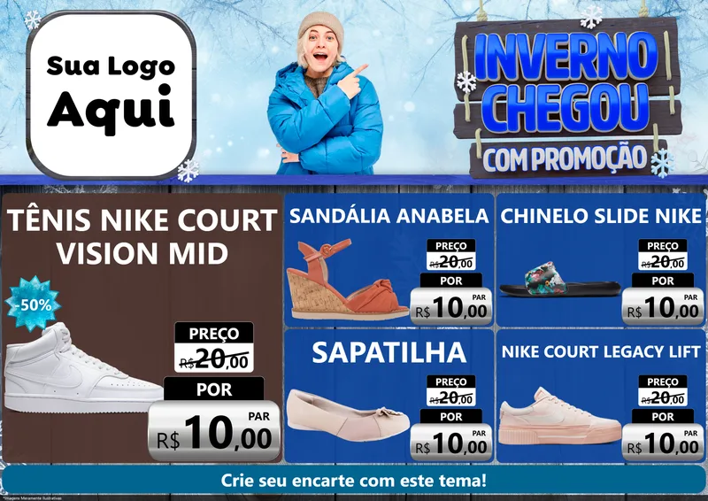 Modelo de Encarte para Encarte A4 Horizontal com o tema Inverno Chegou Com Promoção para Calçados