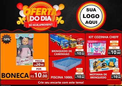 Modelo de Encarte para Encarte A4 Horizontal com o tema Oferta do Dia - Só hoje, Aproveite! para Brinquedos