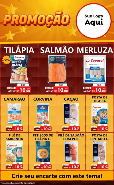 Modelo de Encarte para Encarte Grande com o tema Promoção para Peixaria