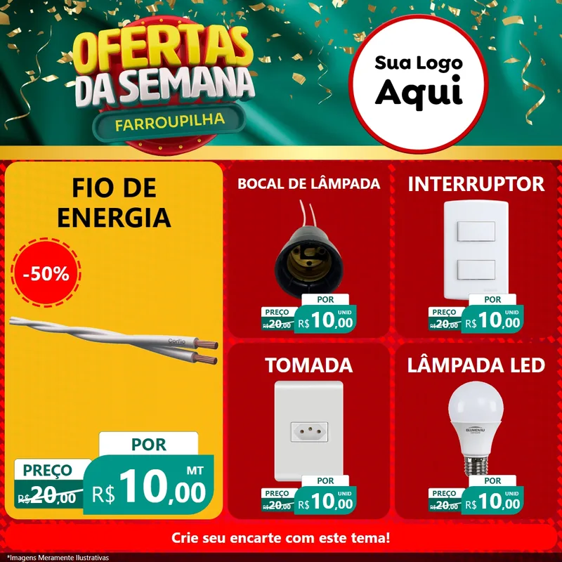 Modelo de Rede Social para Feed Facebook com o tema Ofertas da Semana Farroupilha para Materiais Elétricos