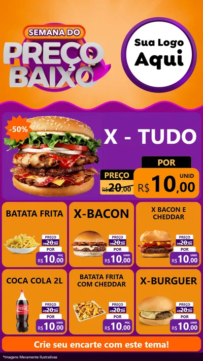 Modelo de Rede Social para Stories com o tema Semana do Preço Baixo para Hamburgueria