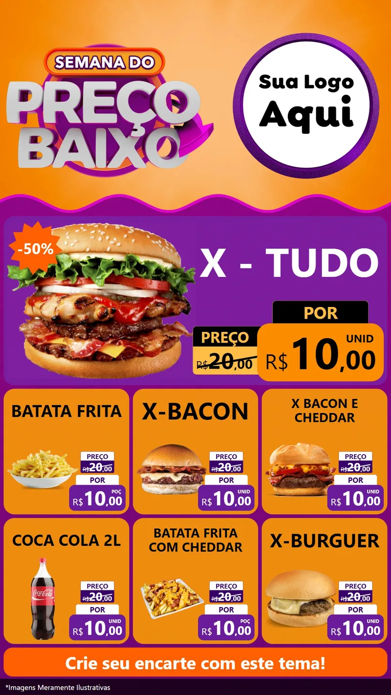 Modelo de Rede Social para Stories com o tema Semana do Preço Baixo para Hamburgueria