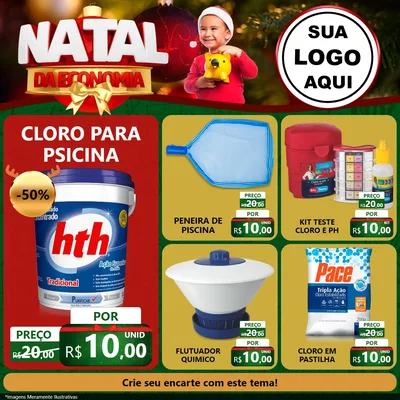 Modelo de Rede Social para Feed Facebook com o tema Natal da Economia para Produtos para Piscina