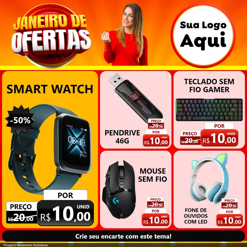 Modelo de Rede Social para Feed Facebook com o tema Janeiro de Ofertas para Informática