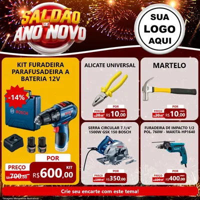Modelo de Rede Social para Feed Facebook com o tema Saldão de Ano Novo para Maquinas e Ferramentas