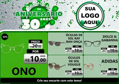 Modelo de Encarte para Encarte A4 Horizontal com o tema Promoção de Aniversário - 30 Anos para Óticas