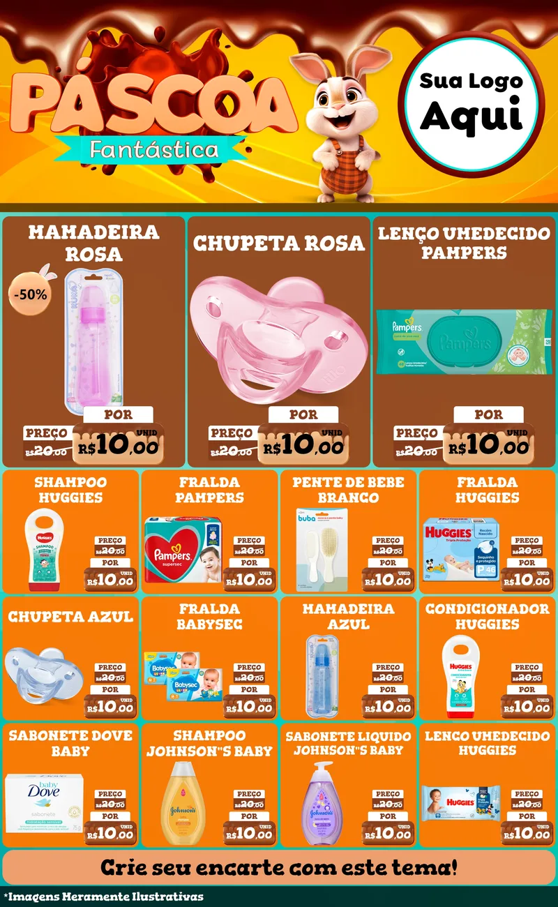 Modelo de Encarte para Encarte Grande com o tema Páscoa Fantástica para Bebês