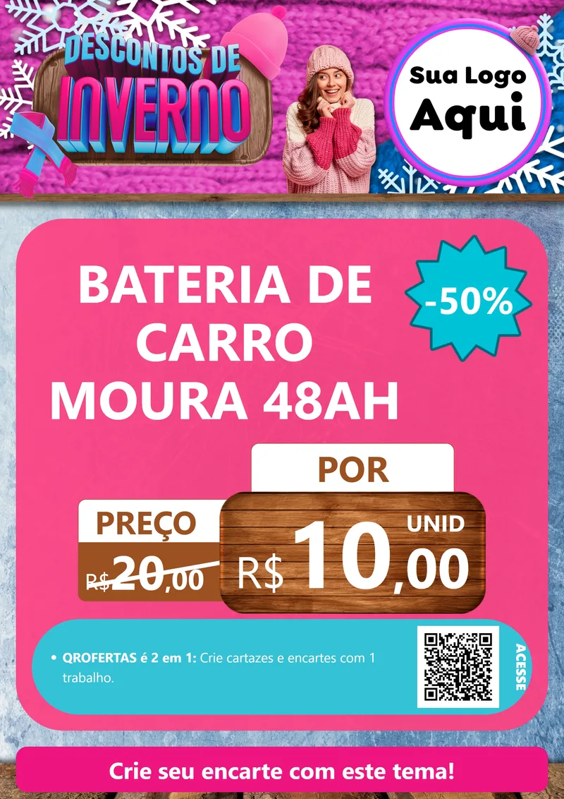 Modelo de Cartaz para Cartaz A4 Vertical com o tema Descontos de Inverno para Baterias Elétricas
