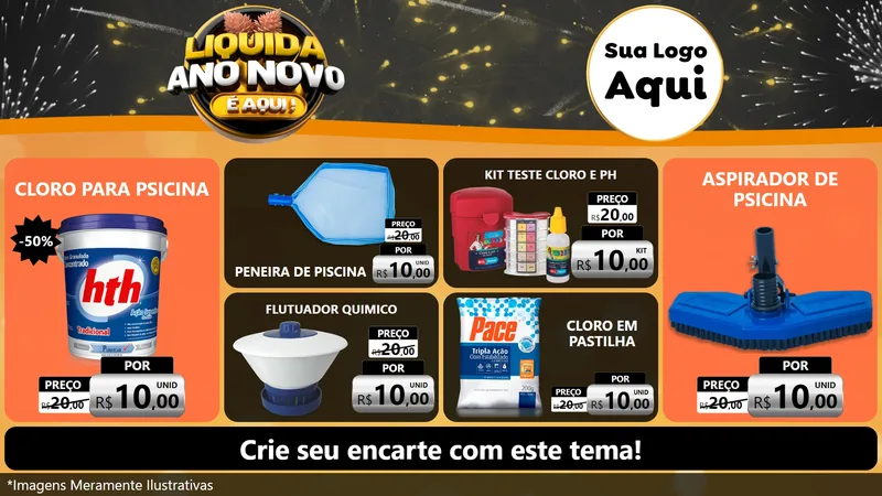 Modelo de TV para TV Horizontal com o tema Liquida Ano Novo É Aqui! para Produtos para Piscina