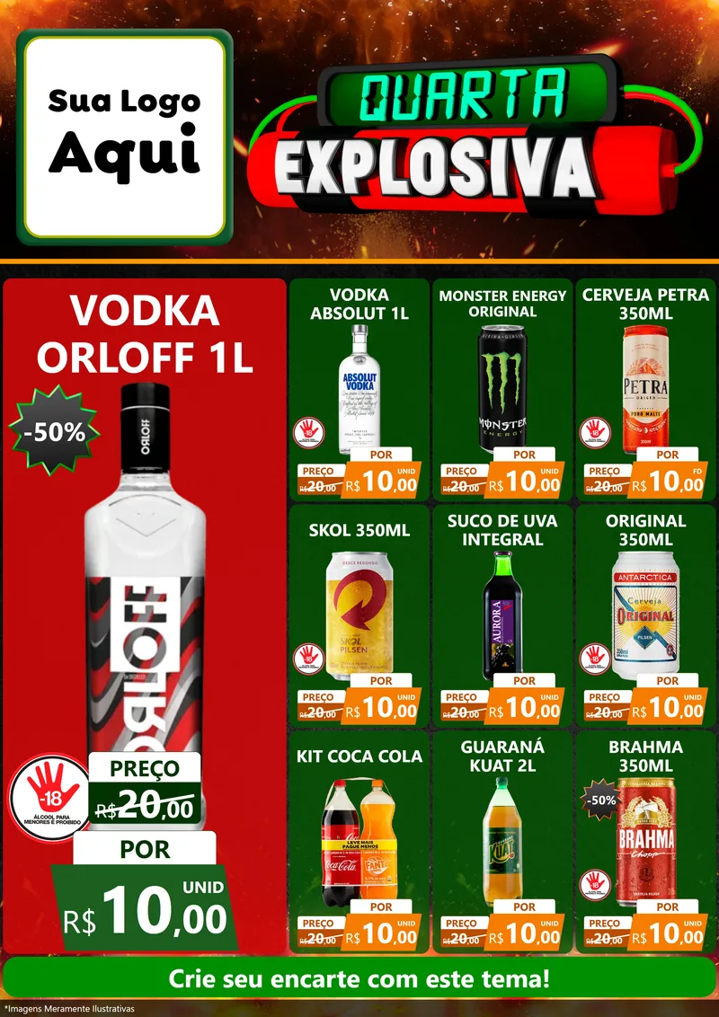 Modelo de Encarte para Encarte A4 Vertical com o tema Quarta Explosiva para Distribuidora de bebidas