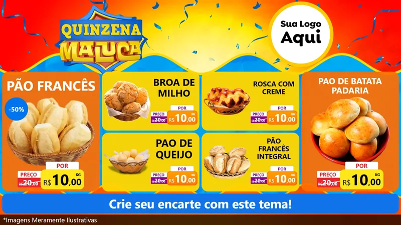 Modelo de TV para TV Horizontal com o tema Quinzena Maluca para Padaria