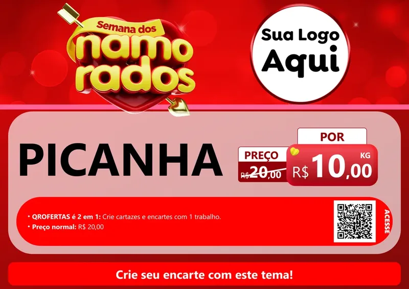 Modelo de Cartaz para Cartaz A4 Horizontal com o tema Semana dos namorados para Açougue