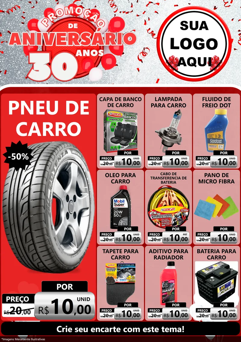 Modelo de Encarte para Encarte A4 Vertical com o tema Promoção de Aniversário - 30 Anos para Auto peças