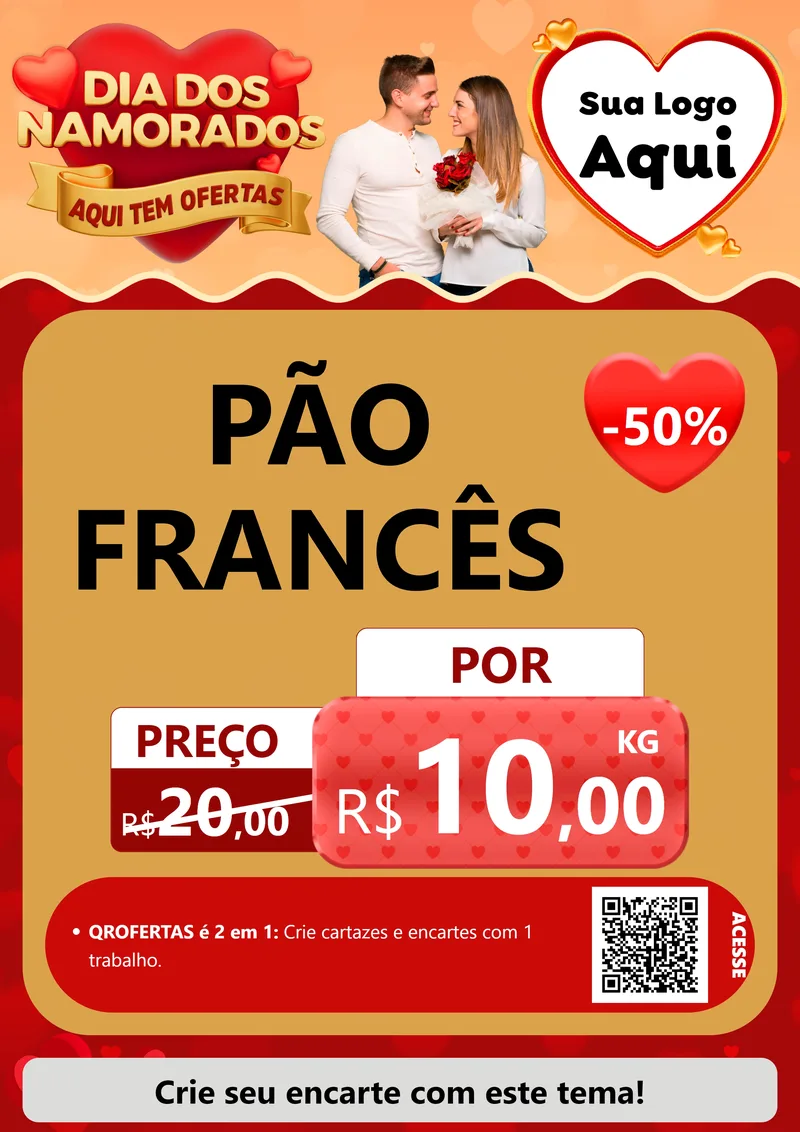 Modelo de Cartaz para Cartaz A4 Vertical com o tema Dia dos Namorados - Aqui Tem Ofertas para Padaria