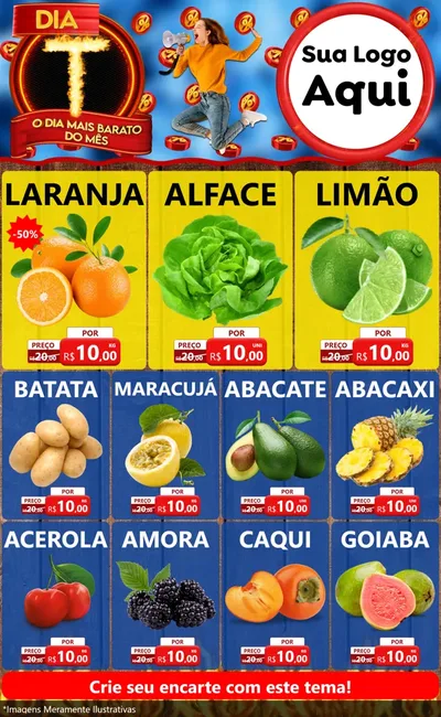 Modelo de Encarte para Encarte Grande com o tema Dia T - O Dia Mais Barato Do Mês para Hortifrúti