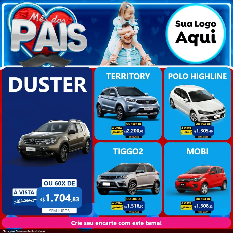 Modelo de Rede Social para Feed Facebook com o tema Mês Dos Pais para Concessionaria de Carros