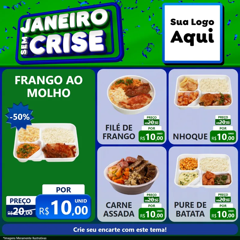Modelo de Rede Social para Feed Facebook com o tema Janeiro Sem Crise para Restaurante