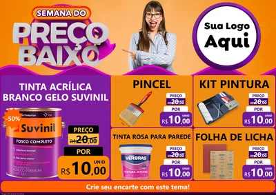 Modelo de Encarte para Encarte A4 Horizontal com o tema Semana do Preço Baixo para Tintas e Ferramentas