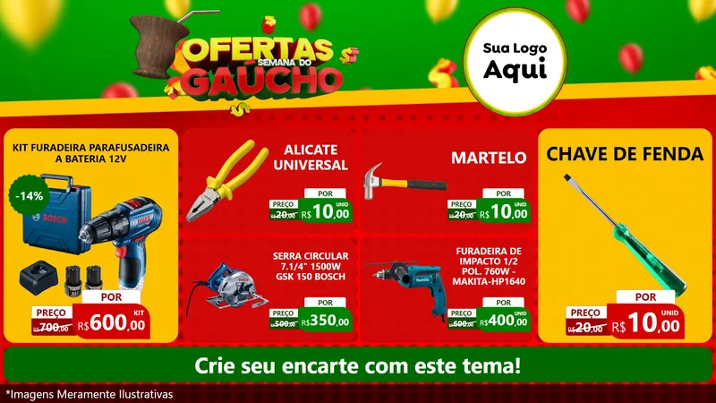Modelo de TV para TV Horizontal com o tema Ofertas Semana Do Gaúcho para Maquinas e Ferramentas