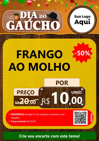 Modelo de Cartaz para Cartaz A4 Vertical com o tema Dia do Gaúcho para Restaurante