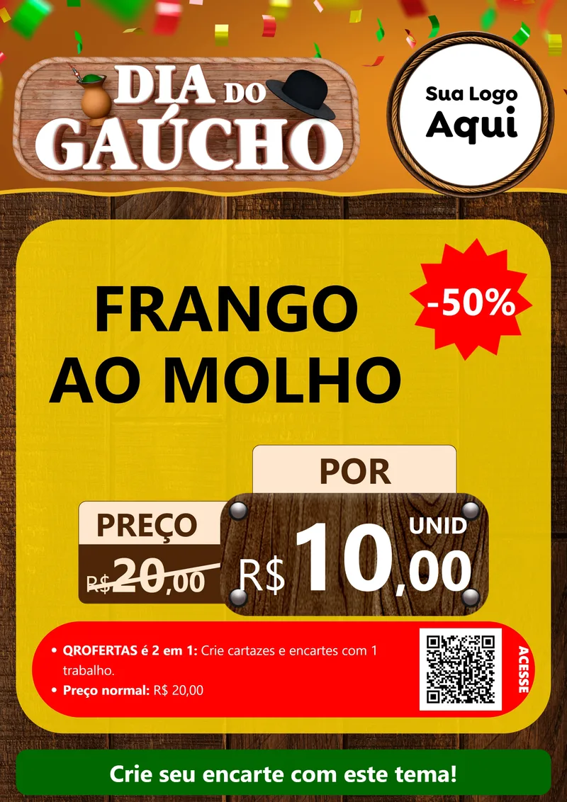 Modelo de Cartaz para Cartaz A4 Vertical com o tema Dia do Gaúcho para Restaurante
