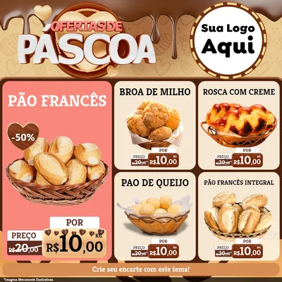 Modelo de Rede Social para Feed Facebook com o tema Ofertas de Páscoa para Padaria