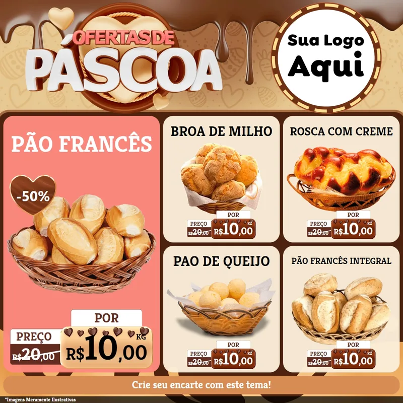 Modelo de Rede Social para Feed Facebook com o tema Ofertas de Páscoa para Padaria