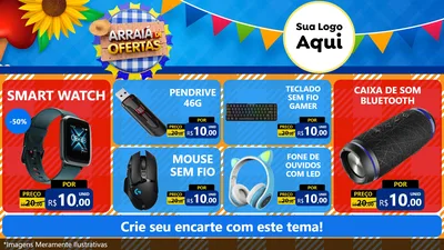 Modelo de TV para TV Horizontal com o tema Arraiá de Ofertas para Informática