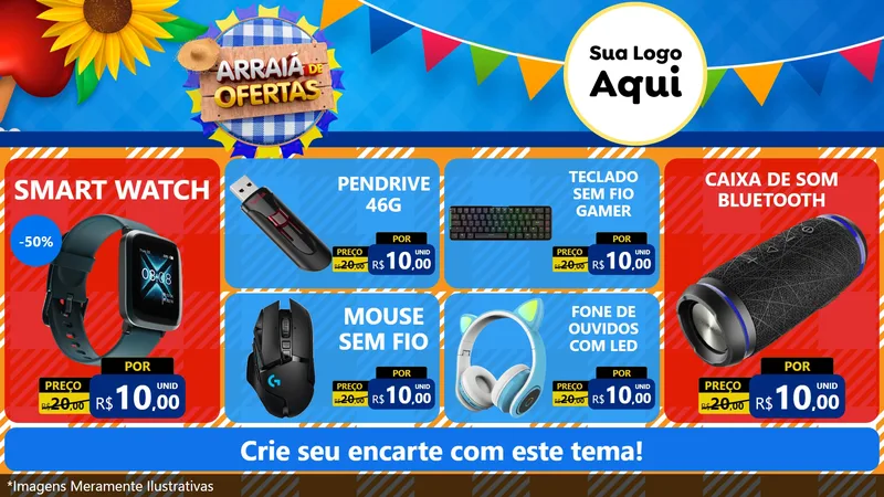 Modelo de TV para TV Horizontal com o tema Arraiá de Ofertas para Informática
