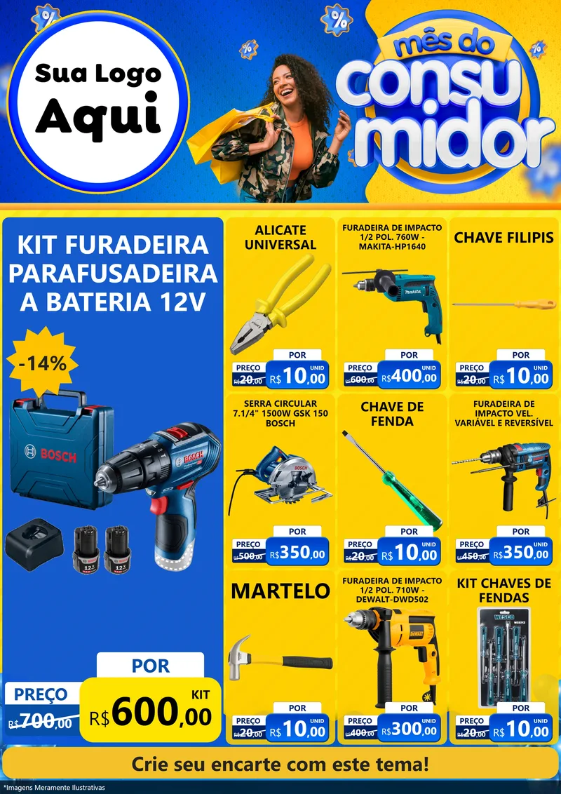 Modelo de Encarte para Encarte A4 Vertical com o tema Mês do Consumidor para Maquinas e Ferramentas