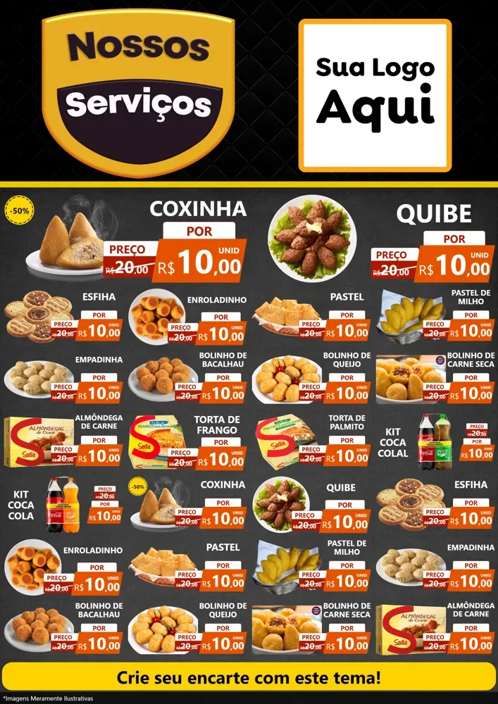 Modelo de Encarte para Encarte A4 Vertical com o tema Nossos Serviços para Salgadaria