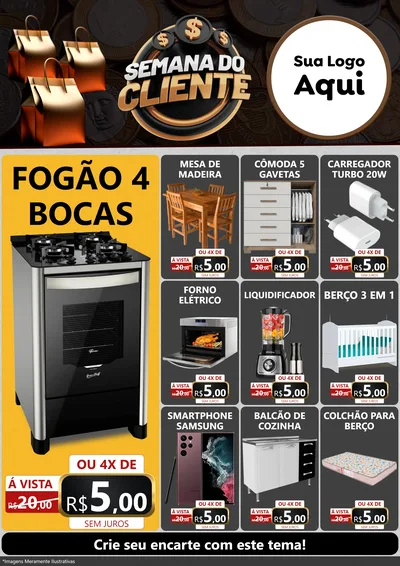 Modelo de Encarte para Encarte A4 Vertical com o tema Semana do Cliente para Móveis e Eletro