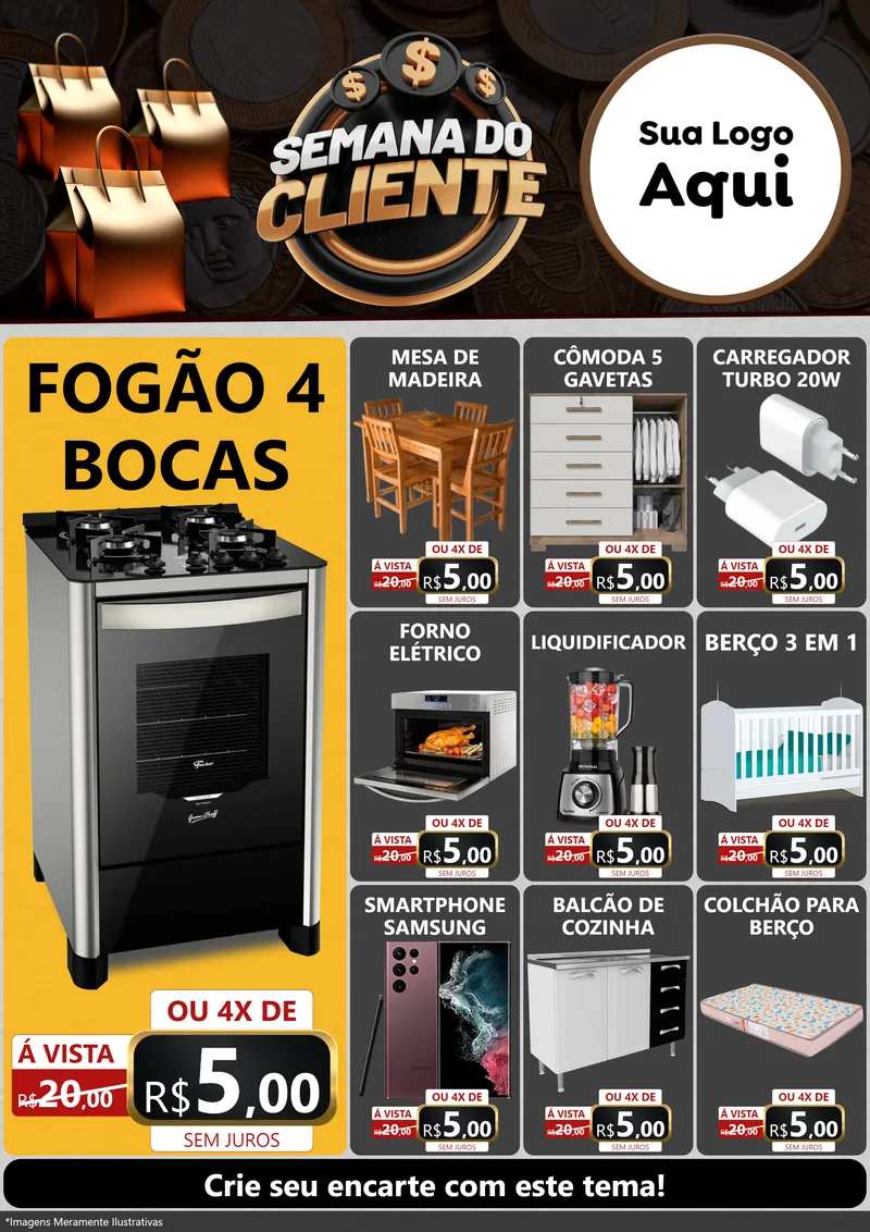Modelo de Encarte para Encarte A4 Vertical com o tema Semana do Cliente para Móveis e Eletro