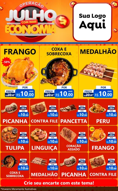 Modelo de Encarte para Encarte Grande com o tema Operação Julho Com Mais Economia para Assados