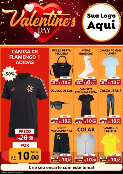 Modelo de Encarte para Encarte A4 Vertical com o tema Valentine's Day para Roupas e acessórios