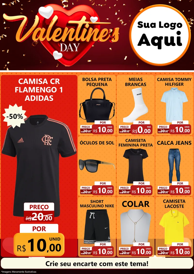 Modelo de Encarte para Encarte A4 Vertical com o tema Valentine's Day para Roupas e acessórios
