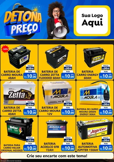 Modelo de Encarte para Encarte A4 Vertical com o tema Detona Preços para Baterias Elétricas