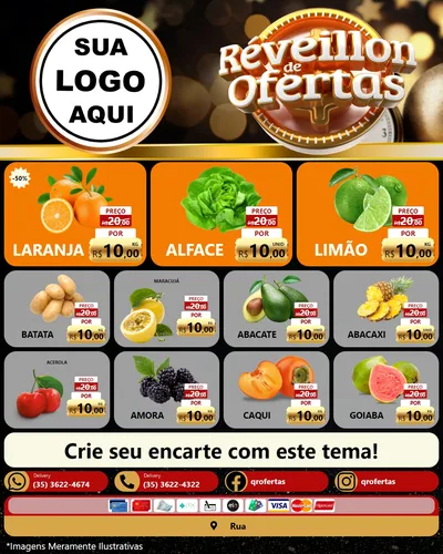 Modelo de Rede Social para Feed Instagram com o tema Réveillon de Ofertas para Hortifrúti